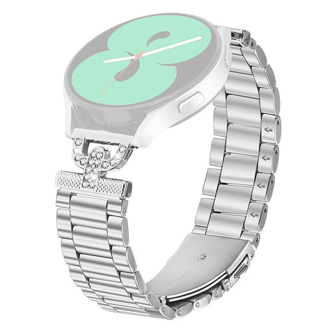 Watch Strap for Huawei Watch GT 3 Pro 43mm Silver Stainless Steel Band D-Shape Rhinestones Decor