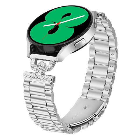 Watch Strap for Huawei Watch GT 3 Pro 43mm Silver Stainless Steel Band D-Shape Rhinestones Decor