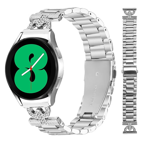 Watch Strap for Huawei Watch GT 3 Pro 43mm Silver Stainless Steel Band D-Shape Rhinestones Decor
