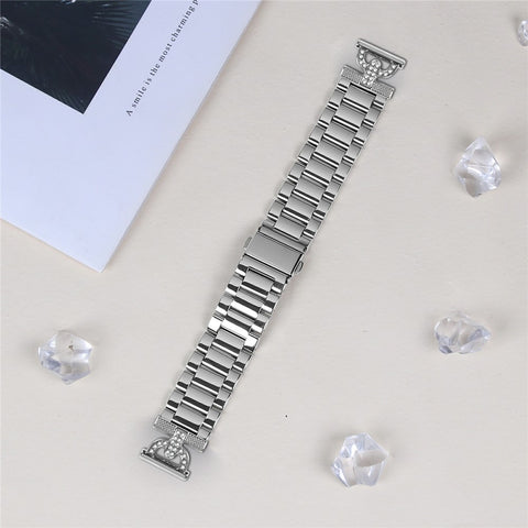 Watch Strap for Huawei Watch GT 3 Pro 43mm Silver Stainless Steel Band D-Shape Rhinestones Decor