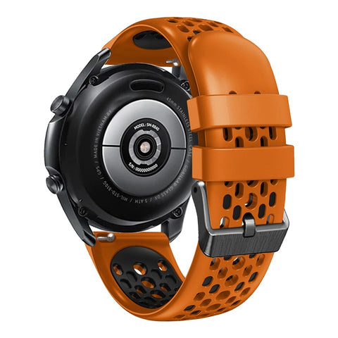 For Huawei Watch GT 7 46mm / Samsung Galaxy Watch3 45mm / Watch GT 3 Pro 46mm Watch Band Quick-Release-22mm Dual Color Silicone Wrist Strap with Five Rows Holes