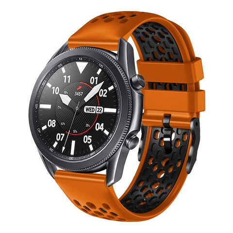 For Huawei Watch GT 7 46mm / Samsung Galaxy Watch3 45mm / Watch GT 3 Pro 46mm Watch Band Quick-Release-22mm Dual Color Silicone Wrist Strap with Five Rows Holes
