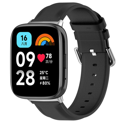 Watch Band for Xiaomi Redmi Watch 3 Active / Redmi Watch 3 Lite , Genuine Cow Leather Wrist Straps with Connector