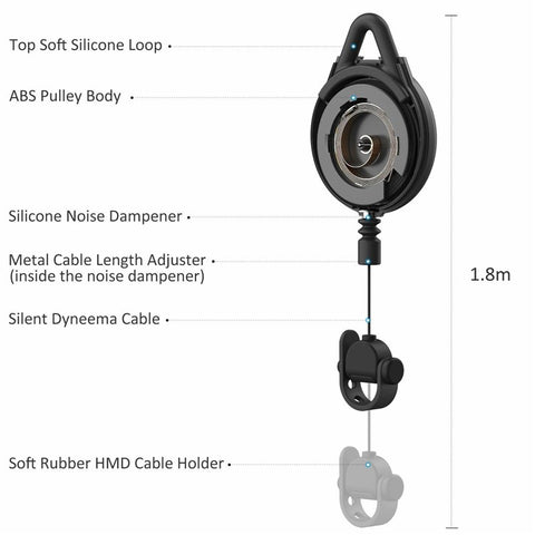 KIWI DESIGN 3PCS VR Cable Management for Meta Quest / Sony PlayStation VR Retractable Ceiling Pulley System