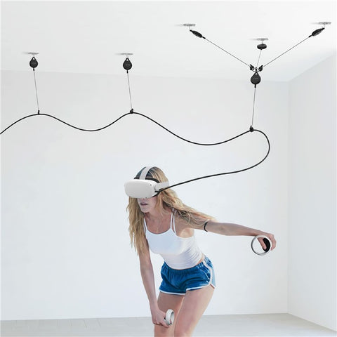 KIWI DESIGN V2-6 6PCS VR Cable Management for Meta Quest / Sony PlayStation VR Retractable Ceiling Pulley System
