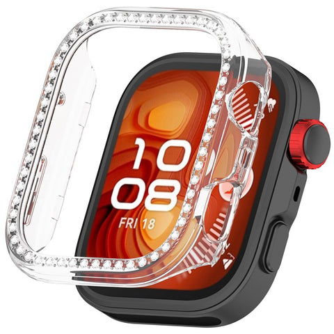 For Huawei Watch Fit 4 Clear Watch Case Rhinestone Decorative Hollow Design PC Watch Cover