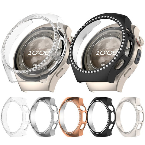 For Huawei Watch 5 42mm Watch Case Rhinestone Decor Hollow Electroplating PC Watch Cover