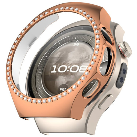 For Huawei Watch 5 42mm Watch Case Rhinestone Decor Hollow Electroplating PC Watch Cover