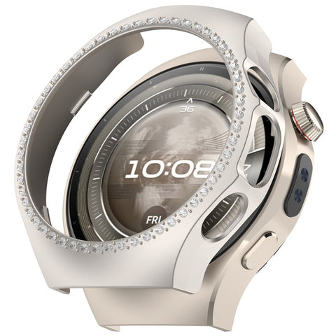 For Huawei Watch 5 42mm Watch Case Rhinestone Decor Hollow Electroplating PC Watch Cover