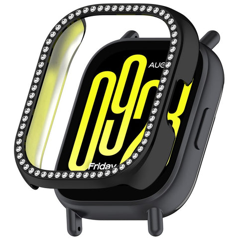 For Xiaomi Redmi Watch 5 Lite Watch Case Rhinestone Decor Hollow Electroplating PC Watch Cover