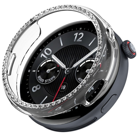For vivo Watch 5 Clear Watch Case Rhinestone Decorative Hollow Design PC Watch Cover