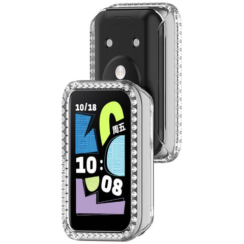 For Honor Band 10 Clear Watch Case Rhinestone Decorative Hollow Design PC Watch Cover