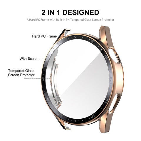 ENKAY HAT PRINCE for Huawei Watch GT 3 46mm 9H Tempered Glass Screen Protector Scale Design Electroplating Hard PC Watch Protective Case