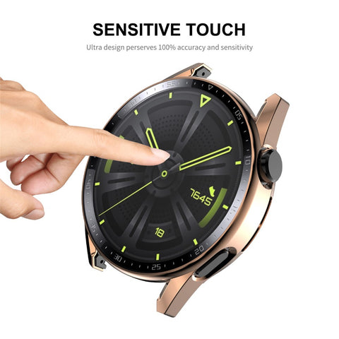 ENKAY HAT PRINCE for Huawei Watch GT 3 46mm 9H Tempered Glass Screen Protector Scale Design Electroplating Hard PC Watch Protective Case