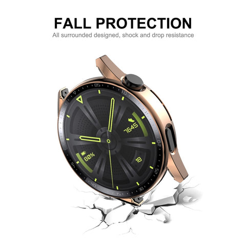 ENKAY HAT PRINCE for Huawei Watch GT 3 46mm 9H Tempered Glass Screen Protector Scale Design Electroplating Hard PC Watch Protective Case