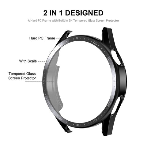 ENKAY HAT PRINCE for Huawei Watch GT 3 46mm Matte Rubberized Hard PC Watch Case with Scale + 9H Tempered Glass Screen Protector