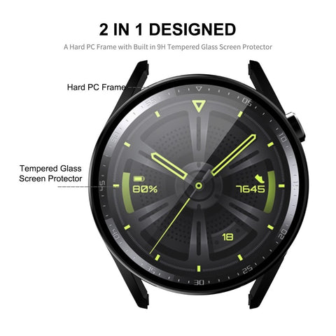 ENKAY HAT PRINCE for Huawei Watch GT 3 46mm 9H Tempered Glass Screen Protector Matte Rubberized Hard PC Watch Case