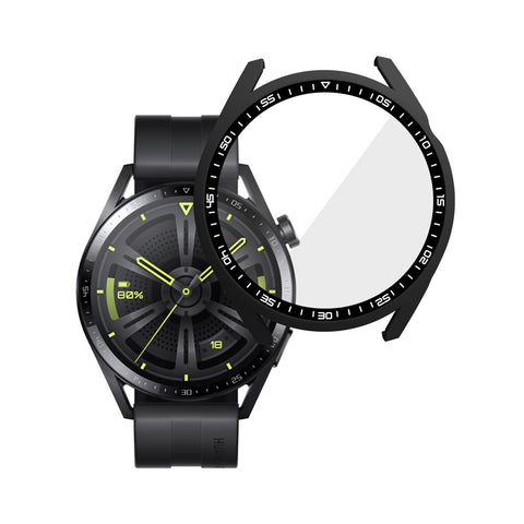 For Huawei Watch GT 3 46mm Shockproof Hard PC Frame Protective Shell with Anti-Scratch HD Tempered Glass Screen Protector