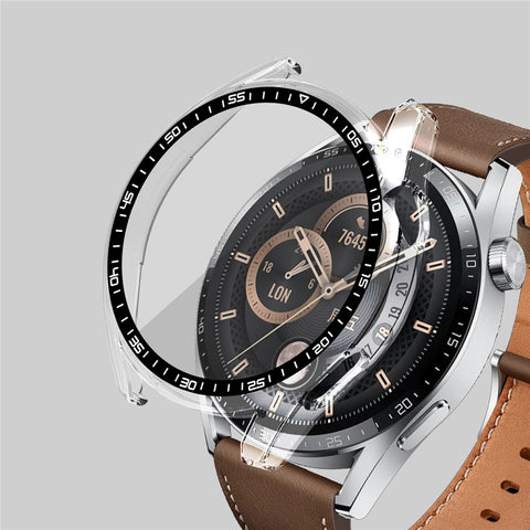For Huawei Watch GT 3 46mm Shockproof Hard PC Frame Protective Shell with Anti-Scratch HD Tempered Glass Screen Protector