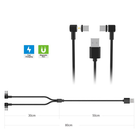DOBE TP5-2520 For PS VR2 Controller 1 USB to 2 Type C 90 Degree Magnetic Charging Cord USB C Charger Cable