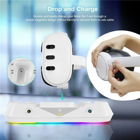 JYS JYS-MQ001 For Meta Quest 3 VR Headset Controller Charge Dock Magnetic Charging Base