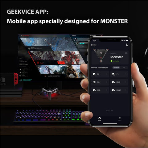 AIMZENIX Monster For Switch PS5 / 4 / 3 XBox Keyboard Mouse Adapter Converter
