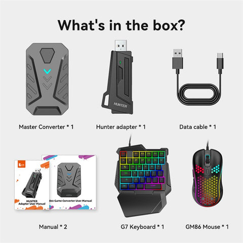 GAMWING Mix Master Converter + Hunter Adapter + G7 Keyboard + GM86 Mouse Set
