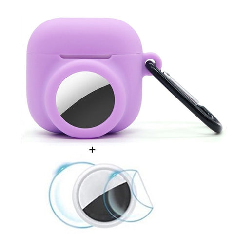 For Apple AirPods 4 / AirTag Silicone Case Earphone Tracker Cover with Carabiner, with Front Back Film Set