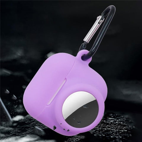 For Apple AirPods 4 / AirTag Silicone Case Earphone Tracker Cover with Carabiner, with Front Back Film Set