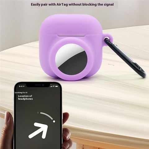For Apple AirPods 4 / AirTag Silicone Case Earphone Tracker Cover with Carabiner, with Front Back Film Set