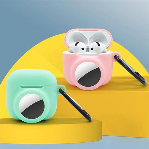 For Apple AirPods 4 / AirTag Silicone Case Earphone Tracker Cover with Carabiner, with Front Back Film Set