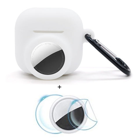 For Apple AirPods 4 / AirTag Silicone Case Earphone Tracker Cover with Carabiner, with Front Back Film Set
