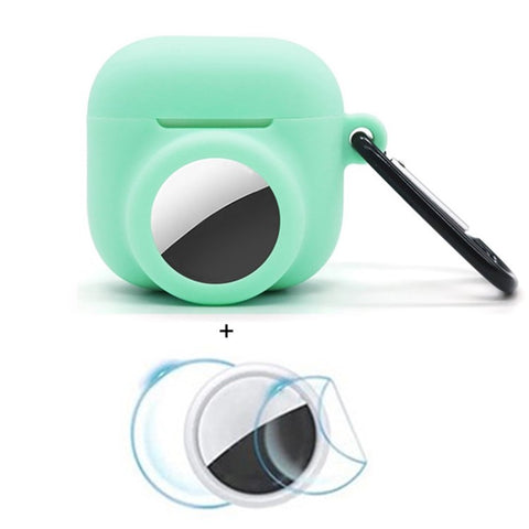 For Apple AirPods 4 / AirTag Silicone Case Earphone Tracker Cover with Carabiner, with Front Back Film Set