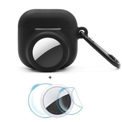 For Apple AirPods 4 / AirTag Silicone Case Earphone Tracker Cover with Carabiner, with Front Back Film Set