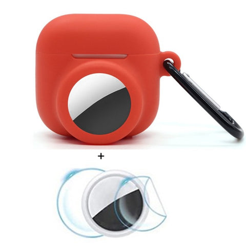 For Apple AirPods 4 / AirTag Silicone Case Earphone Tracker Cover with Carabiner, with Front Back Film Set
