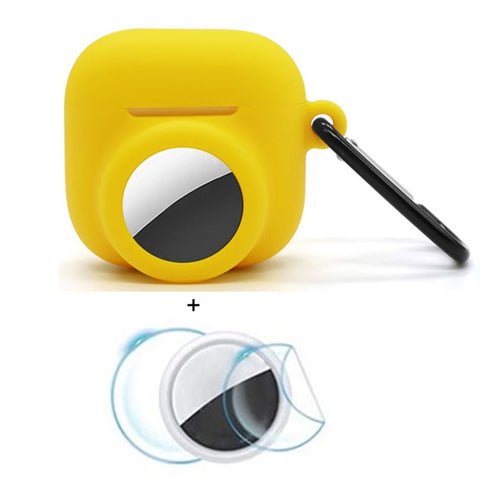 For Apple AirPods 4 / AirTag Silicone Case Earphone Tracker Cover with Carabiner, with Front Back Film Set