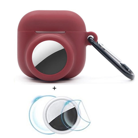 For Apple AirPods 4 / AirTag Silicone Case Earphone Tracker Cover with Carabiner, with Front Back Film Set