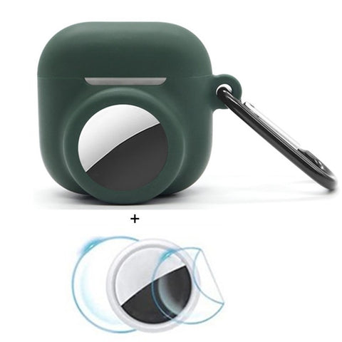 For Apple AirPods 4 / AirTag Silicone Case Earphone Tracker Cover with Carabiner, with Front Back Film Set