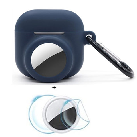 For Apple AirPods 4 / AirTag Silicone Case Earphone Tracker Cover with Carabiner, with Front Back Film Set