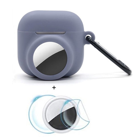 For Apple AirPods 4 / AirTag Silicone Case Earphone Tracker Cover with Carabiner, with Front Back Film Set