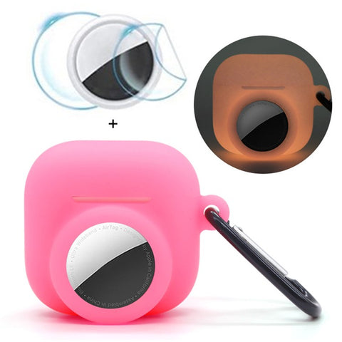 For Apple AirPods 4 / AirTag Silicone Case Earphone Tracker Cover with Carabiner, with Front Back Film Set