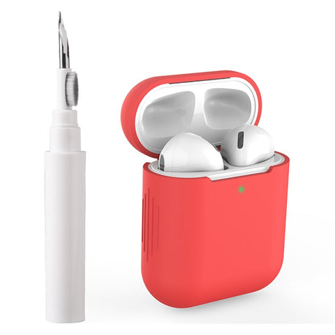 For Apple AirPods with Wireless Charging Case (2019)  /  AirPods with Charging Case (2019)  /  (2016) Silicone Case with Cleaning Pen