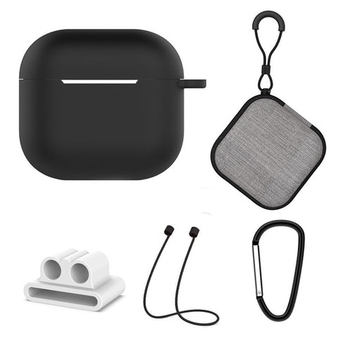 5Pcs  /  Set For AirPods 4 Soft Silicone Case Kit with Keychain  /  Earphone Holder  /  Anti-lost Neck Strap  /  Storage Case