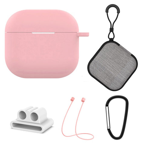 5Pcs  /  Set For AirPods 4 Soft Silicone Case Kit with Keychain  /  Earphone Holder  /  Anti-lost Neck Strap  /  Storage Case