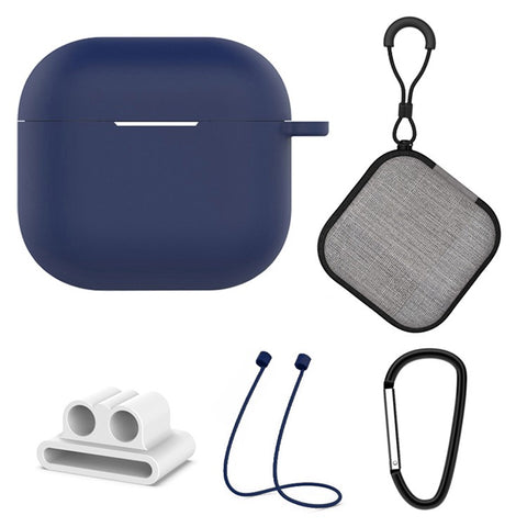 5Pcs  /  Set For AirPods 4 Soft Silicone Case Kit with Keychain  /  Earphone Holder  /  Anti-lost Neck Strap  /  Storage Case