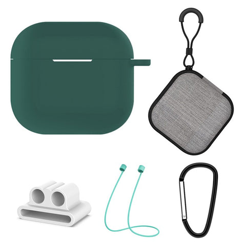 5Pcs  /  Set For AirPods 4 Soft Silicone Case Kit with Keychain  /  Earphone Holder  /  Anti-lost Neck Strap  /  Storage Case
