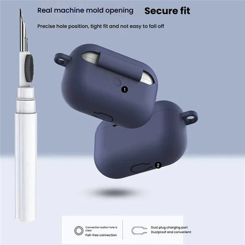 For Apple AirPods Pro Silicone Case Earphone Cover with Cleaning Pen and Hook