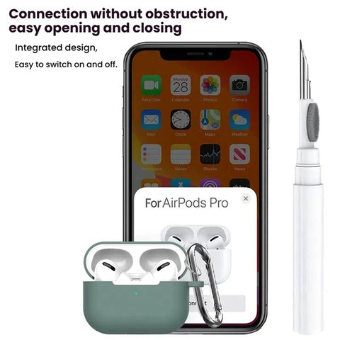 For Apple AirPods Pro Silicone Case Earphone Cover with Cleaning Pen and Hook
