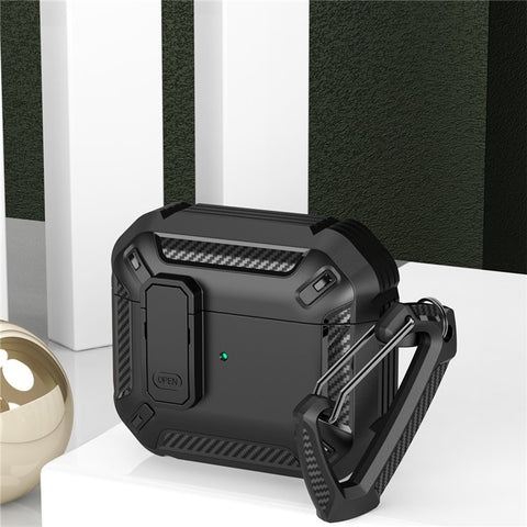 For Apple AirPods 3 TPU + PC Earphone Charging Box Case Anti-fall Protective Cover with Hook