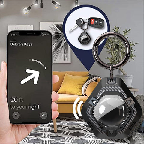 For Apple AirTag Locator Carbon Fiber Pattern Shockproof Case Protective Cover with Hanging Buckle
